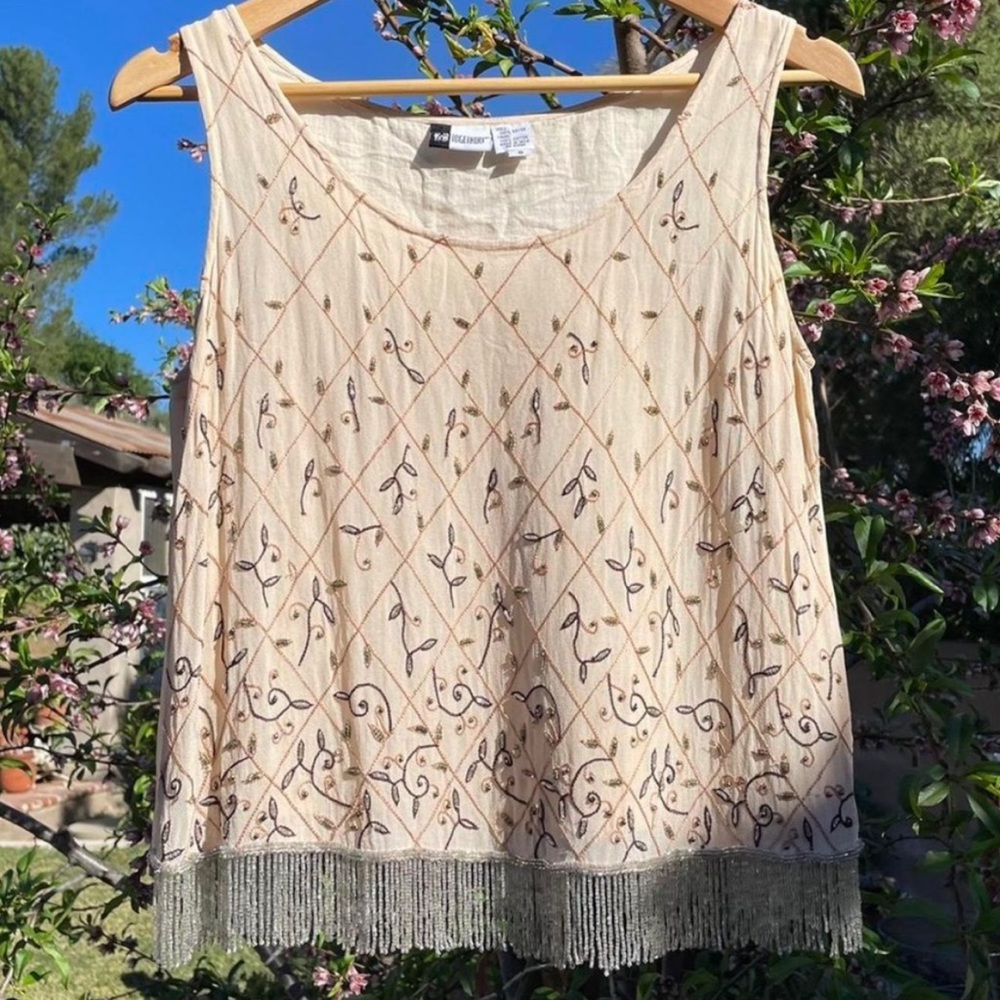 Vintage beaded fringe crop top
